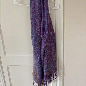 Purple Paisley Cashmere Scarf with Fringe